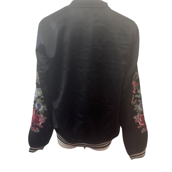 Luna Moon Satin Bomber Jacket embroidered Floral Size Small - Picture 2 of 3